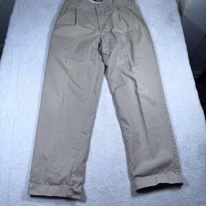 Ralph Lauren Polo Chino Pants Mens‎ 36x32 Khaki Pleated Cuffed 100% Cotton USA